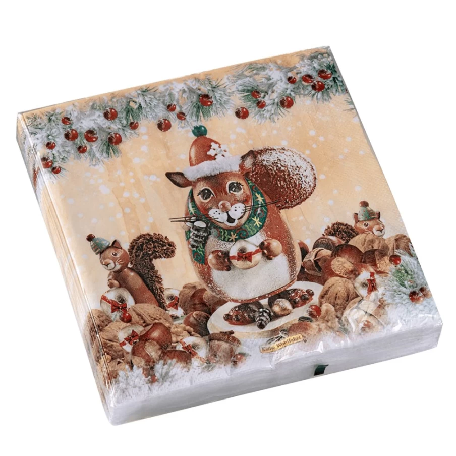Käthe Wohlfahrt Christmas Squirrel Printed Paper Napkins for Holiday Table Decor