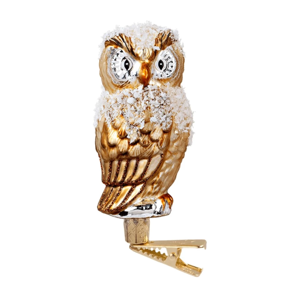 "Poesie in Glas Gold Owl Brooch with Clip - Elegant Collectible Owl Pin"