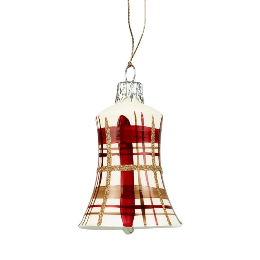 "Käthe Wohlfahrt White Matte Check Pattern Bell – Handcrafted Christmas Decoration"