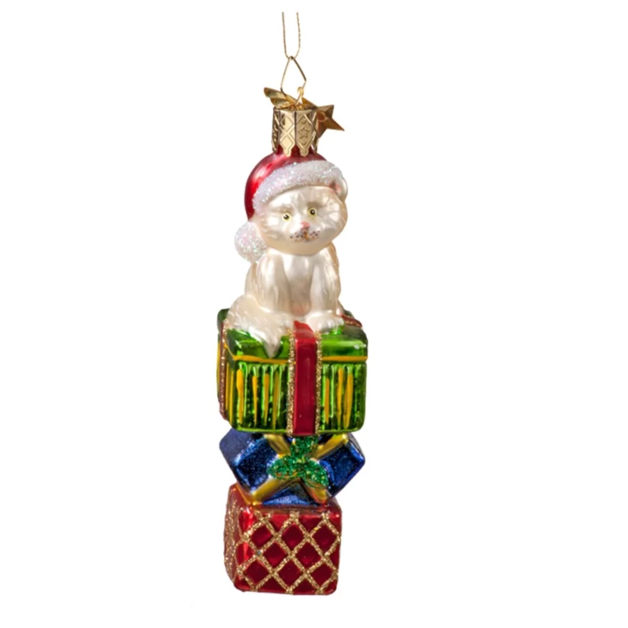 "Poesie in Glas Cat With Presents - Festive Holiday Gift Glass Figurine"
