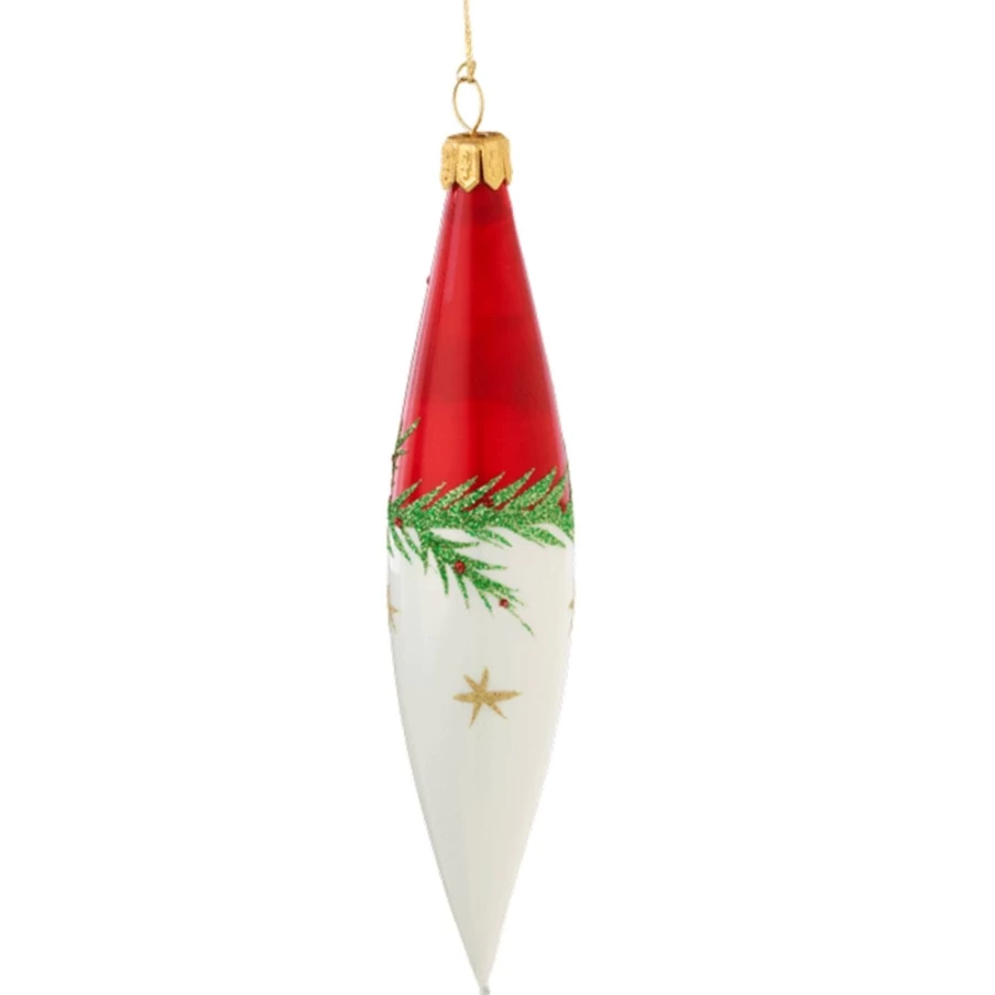 "Käthe Wohlfahrt Red and White Christmas Cone with Twig and Stars Decoration"