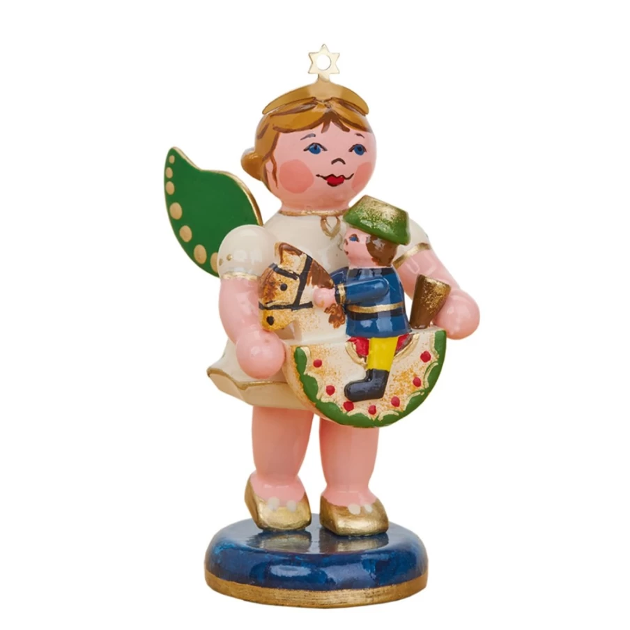 "Hubrig Volkskunst Angel With Rocking Horse - Handcrafted Christmas Ornament - Vintage Holiday Decor"