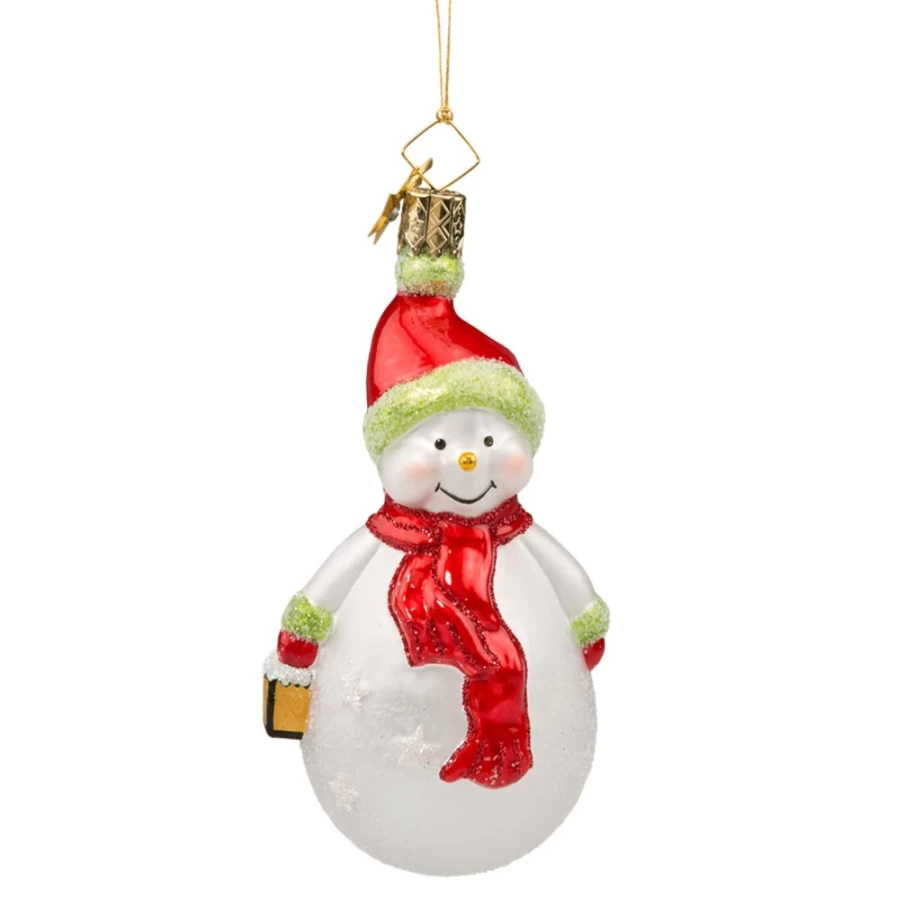 "Poesie in Glas Snowman Opal Handmade Glass Ornament – Unique Holiday Decoration"