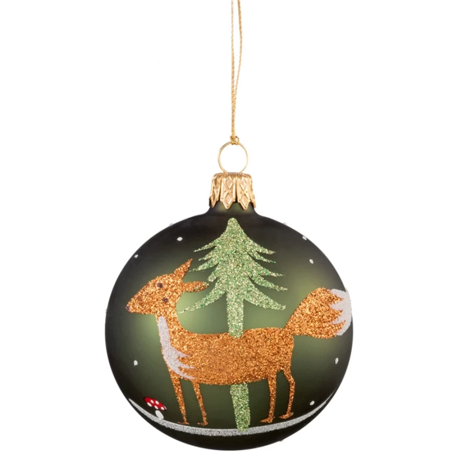 Käthe Wohlfahrt Green Glass Fox Bauble - 7cm Handmade Christmas Ornament