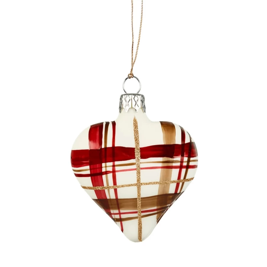 "Käthe Wohlfahrt White Matte Heart Ornament with Checkered Pattern - Christmas Decor"