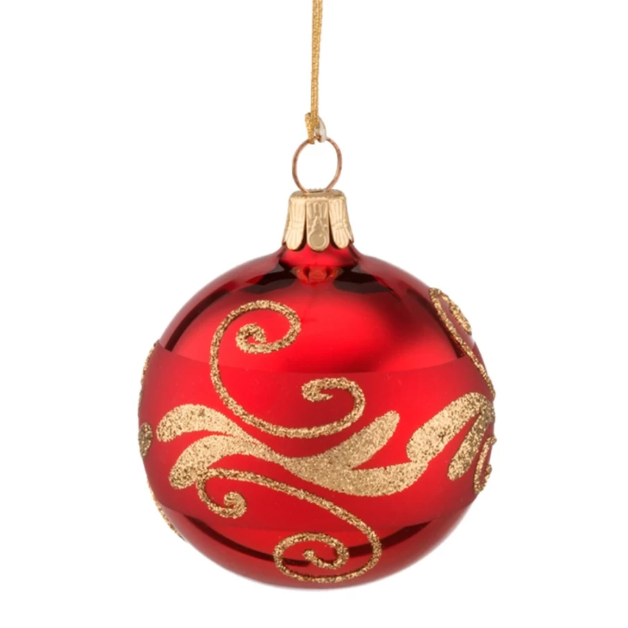 Käthe Wohlfahrt Red Glass Bauble with Gold Glitter – 6cm Christmas Ornament