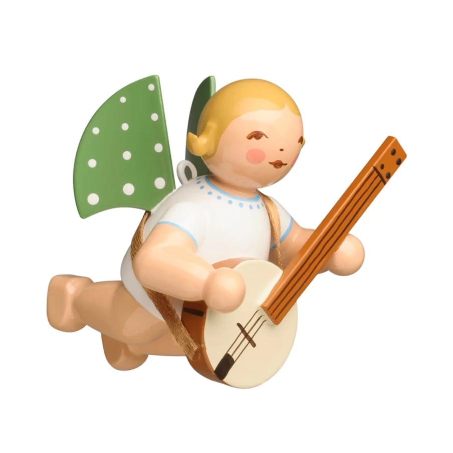 "WENDT & KÜHN Collectible Angel Figurine Playing Banjo - Floating Cherub Musical Decor"