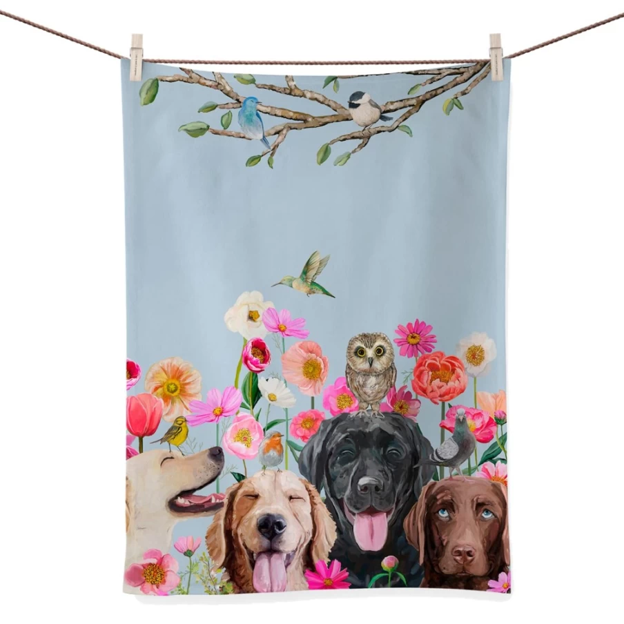 "Käthe Wohlfahrt Dogs And Birds Cotton Tea Towel – Decorative Kitchen Towel"