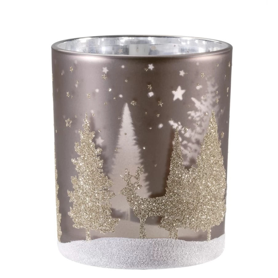 Käthe Wohlfahrt Taupe Tealight Holder "Deer In The Forest" 10Cm Ceramic Candle Votive Deer Decor