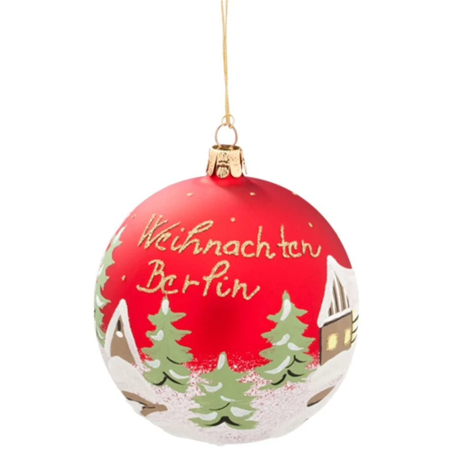"Käthe Wohlfahrt Red Christmas Berlin Glass Bauble Ornament, 10cm Holiday Decoration"