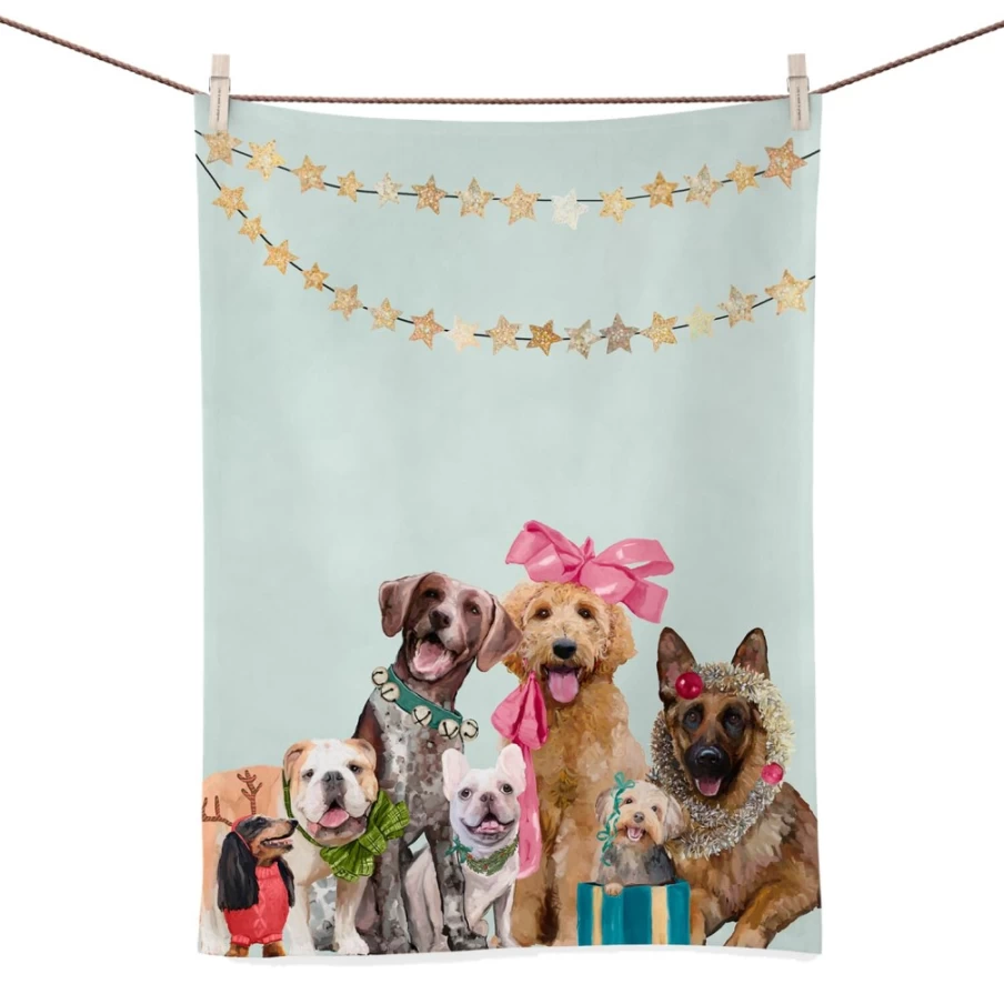 Festive Puppy Holiday Tea Towel by Käthe Wohlfahrt - Bright Christmas Kitchen Towel