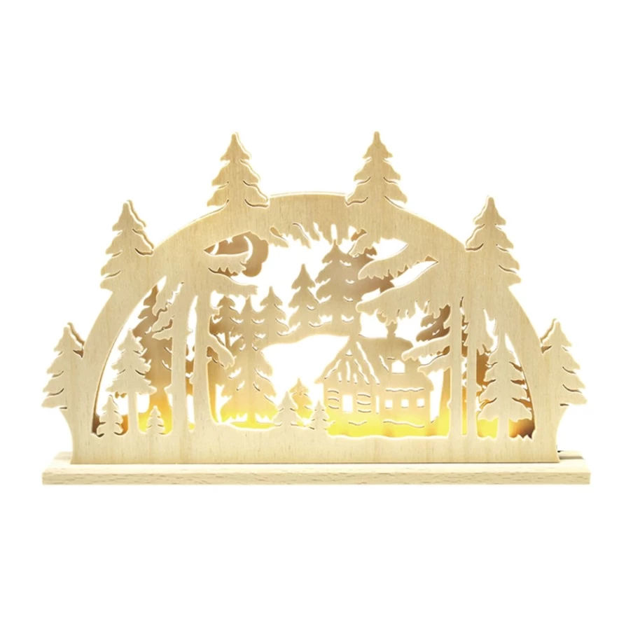 RATAGS Holzdesign Schwibbogen "Small Forest House" LED Light with USB Port, 230V, German Christmas Decoration