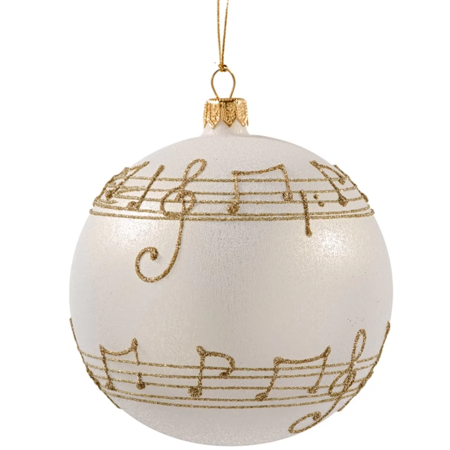 Käthe Wohlfahrt Musical Notes Cream Glass Bauble - 10cm Christmas Ornament Holiday Decoration