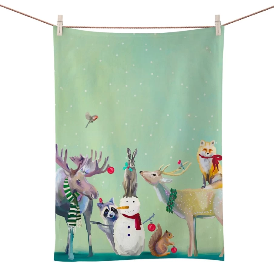 Käthe Wohlfahrt Christmas Snowman & Festive Animals Holiday Tea Towel