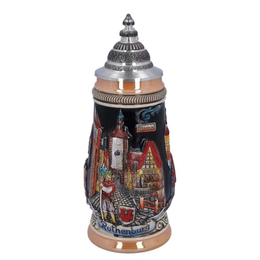 Käthe Wohlfahrt Rothenburg Black Beer Stein with Tin Lid - 0.25L Traditional German Tankard