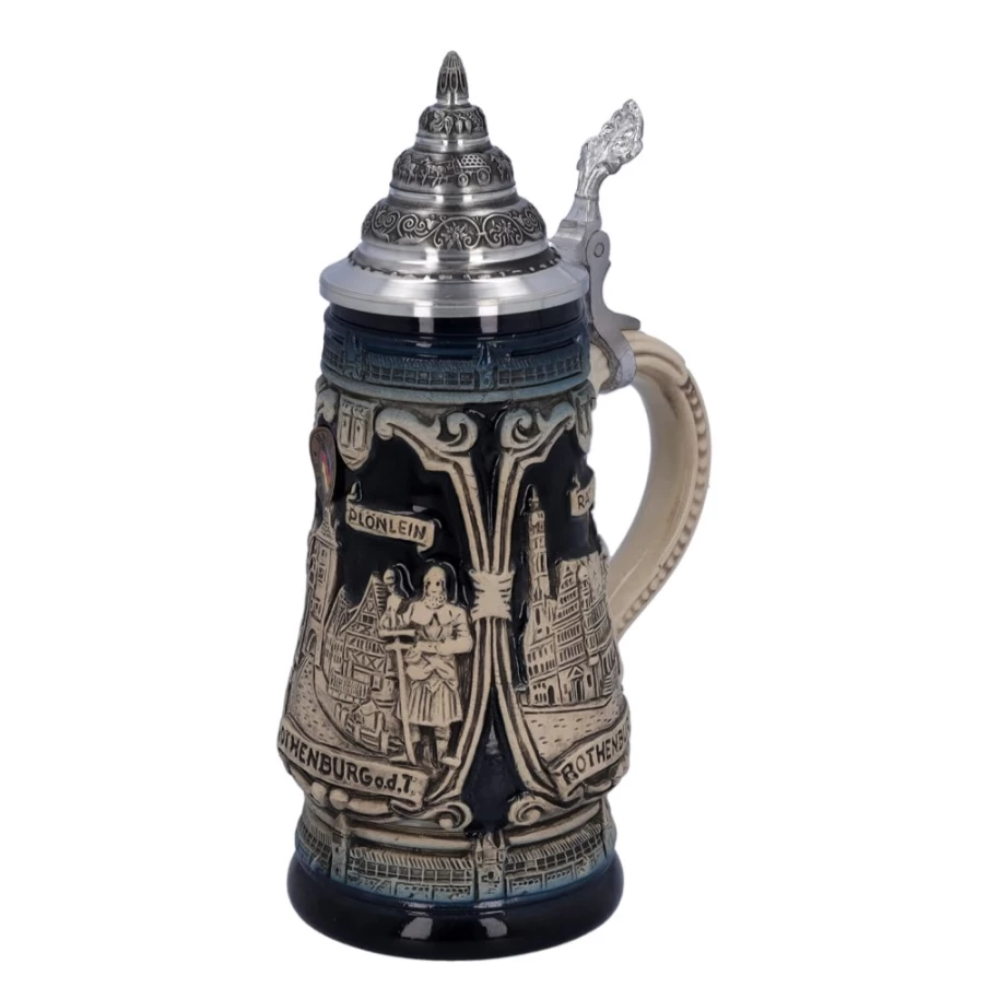 "Käthe Wohlfahrt Rothenburg Knight Beer Stein with Tin Lid - 0.25L Traditional German Collectible Tankard"