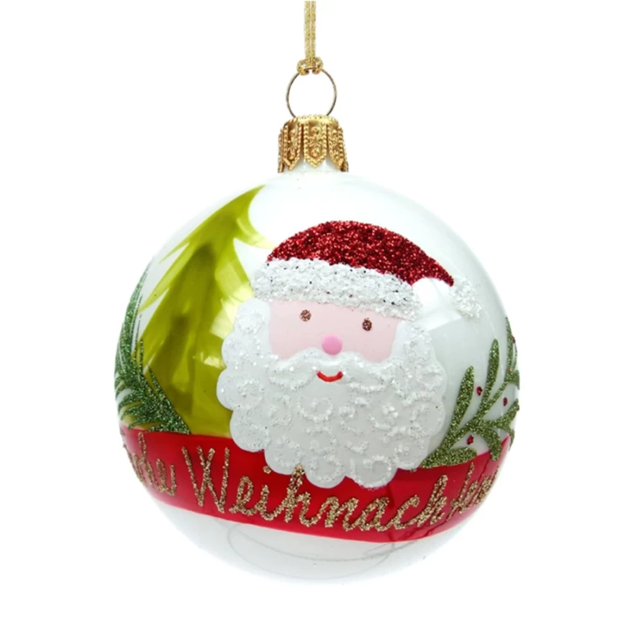Käthe Wohlfahrt White Opal Glass Bauble with Santa Claus - 7cm Christmas Ornament