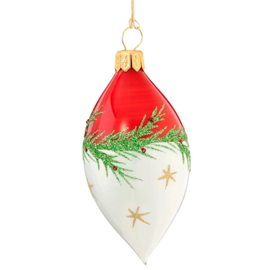 "Käthe Wohlfahrt Christmas Olive Red-White Ornament with Twig and Stars Decoration"