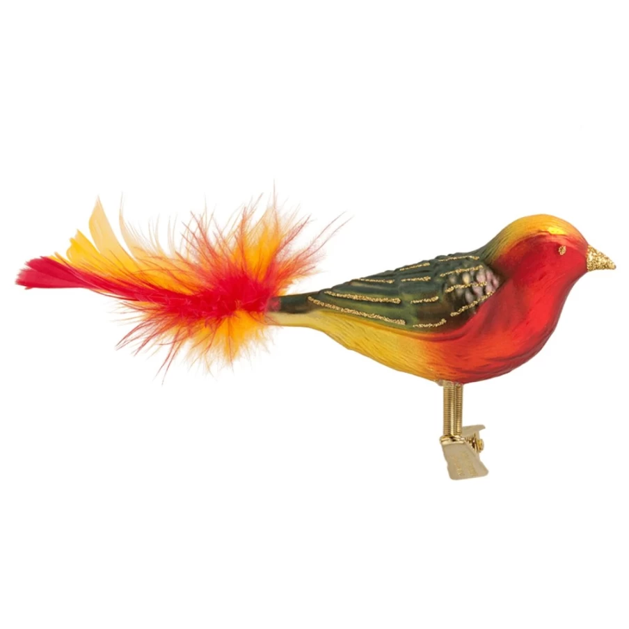 "Poesie in Glas Red and Green Glass Bird Decorative Collectible"