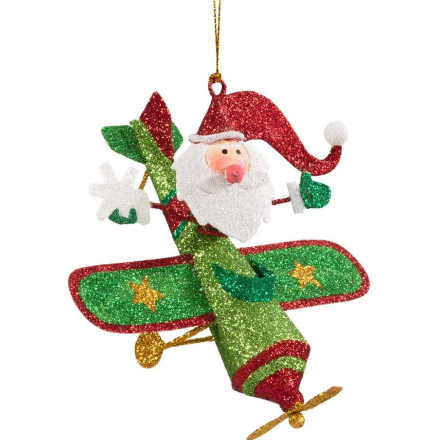 "Käthe Wohlfahrt Santa Claus Christmas Ornament - Festive Plane Decor"