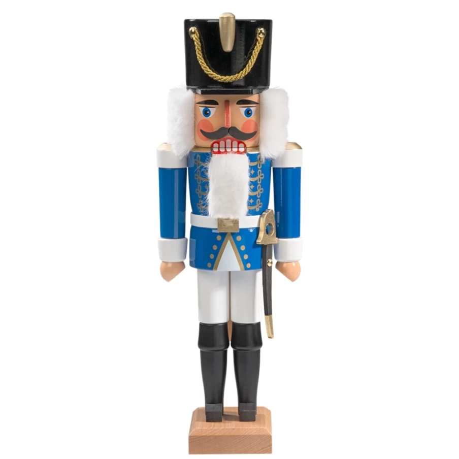 HODREWA Blue Hussar Nutcracker Soldier Decoration - 14.2 Inch Christmas Ornament German Traditional Handmade Collectible