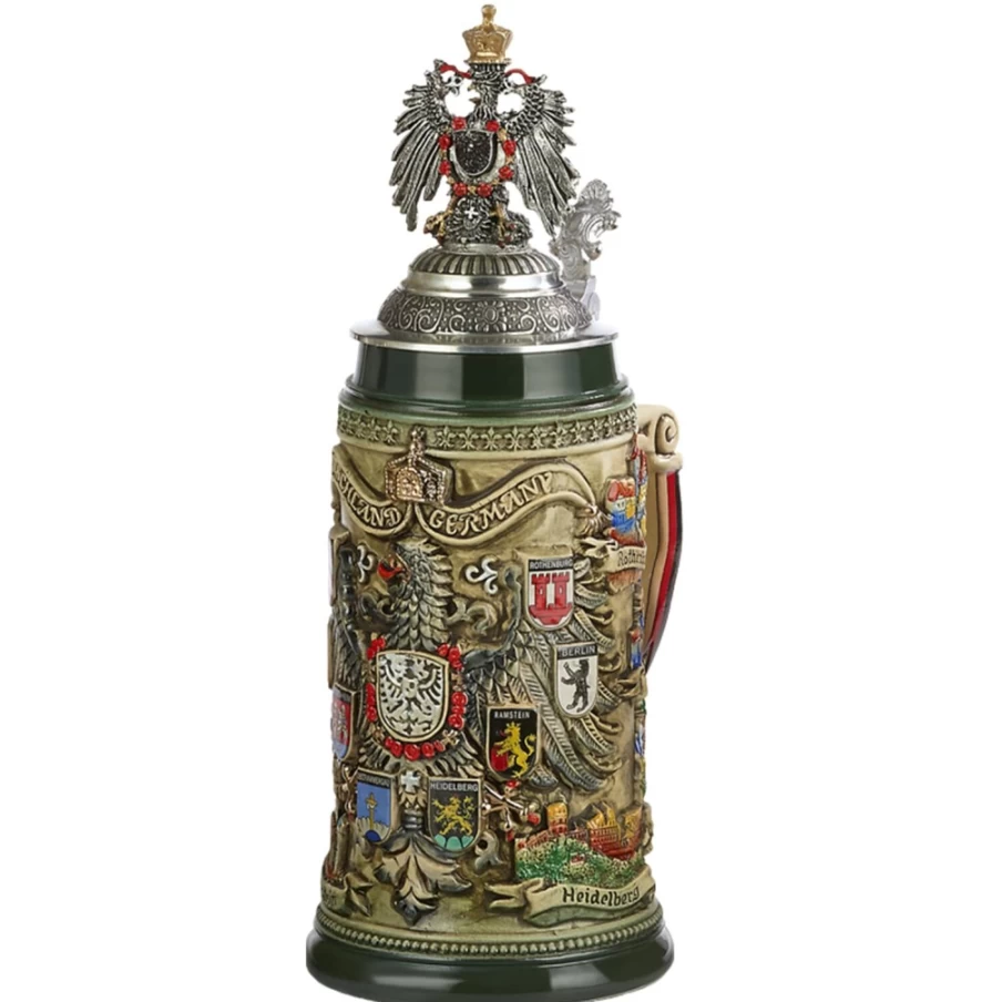 Käthe Wohlfahrt German Beer Stein With Tin Eagle "City Arms" – 0.75L Traditional Brown Tankard