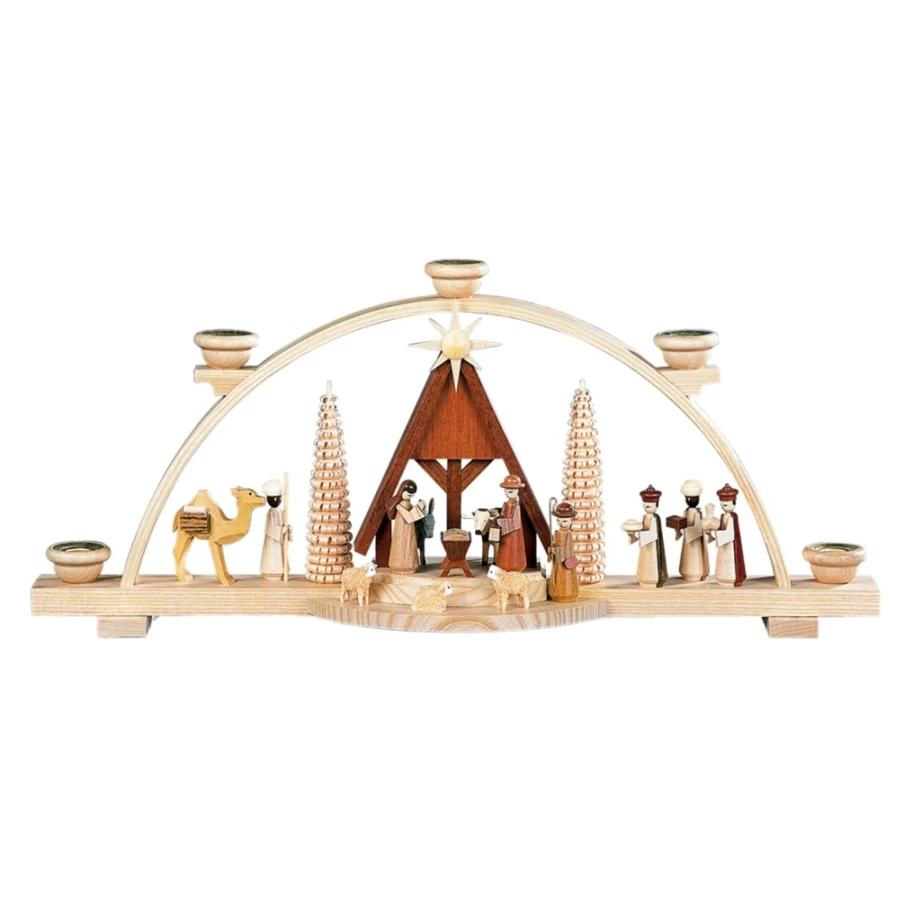Müller Kleinkunst Schwibbogen "The Birth Of Christ" - Traditional German Christmas Light Arch Nativity Scene Decor