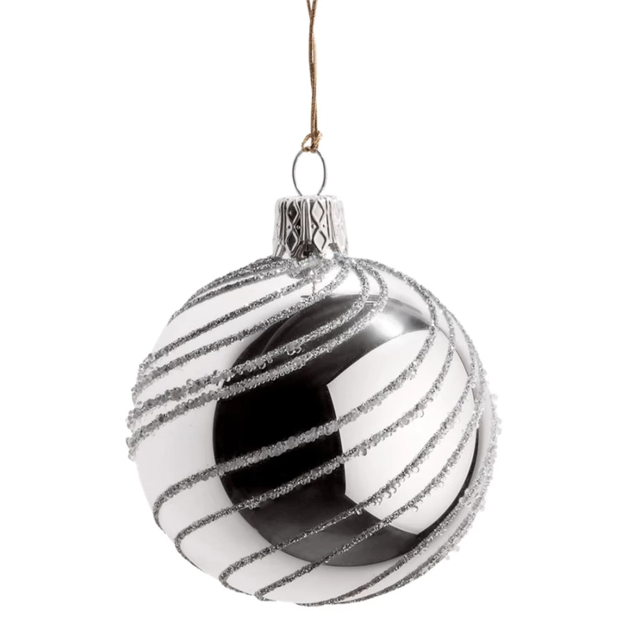 Käthe Wohlfahrt Silver Glass Bauble with Elegant Spirals - 6cm Christmas Ornament