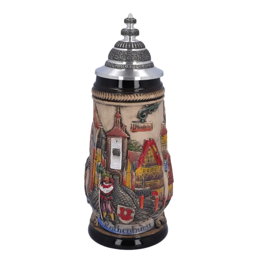 Käthe Wohlfahrt Rothenburg 0.5L Traditional German Beer Stein with Tin Lid, Natural Finish