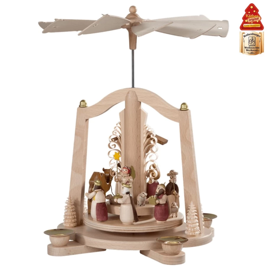 Käthes Original Pyramid "Holy Night" Christmas Decoration - Traditional German Wooden Nativity Scene