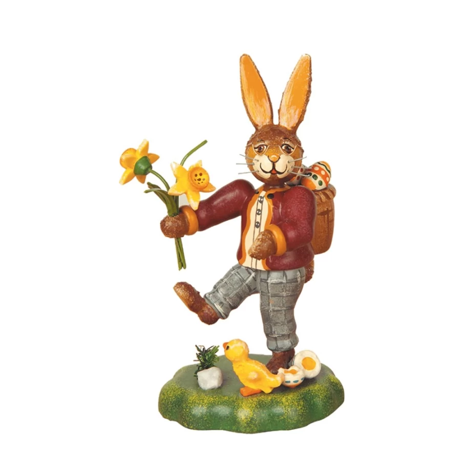 "Hubrig Volkskunst Handmade Father Rabbit Figurine with Narcissus Flower Decoration"