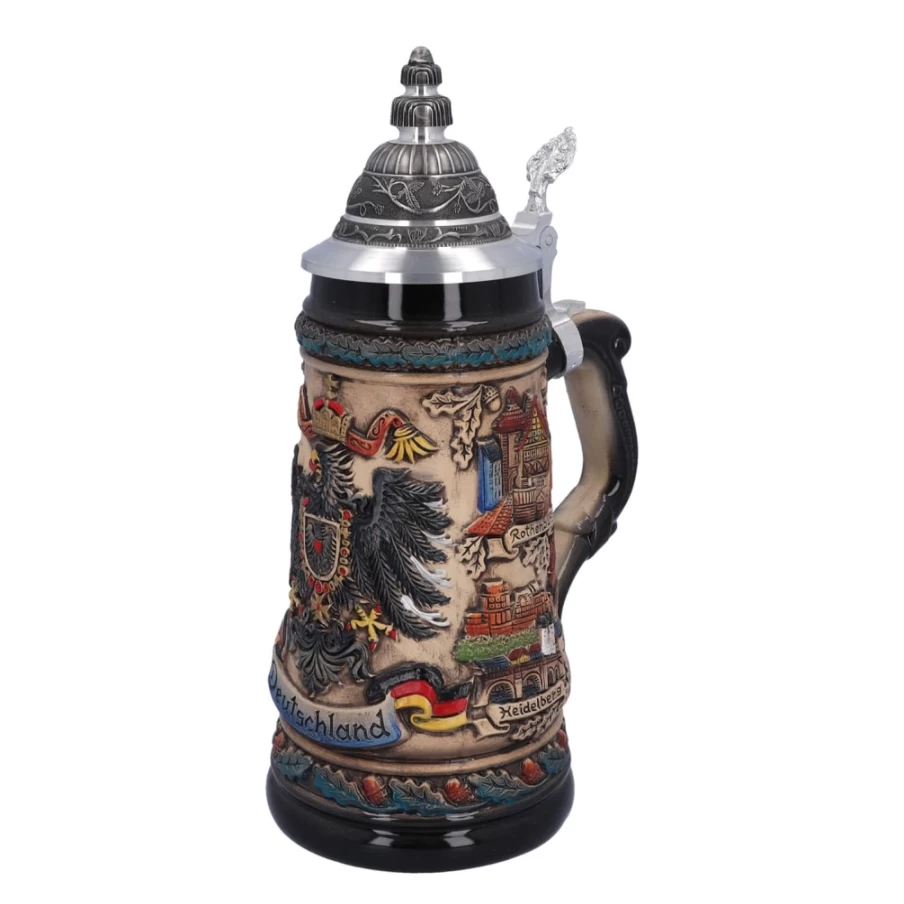Käthe Wohlfahrt German Beer Stein with Tin Lid - 0.5L Traditional Brown Ceramic Tankard