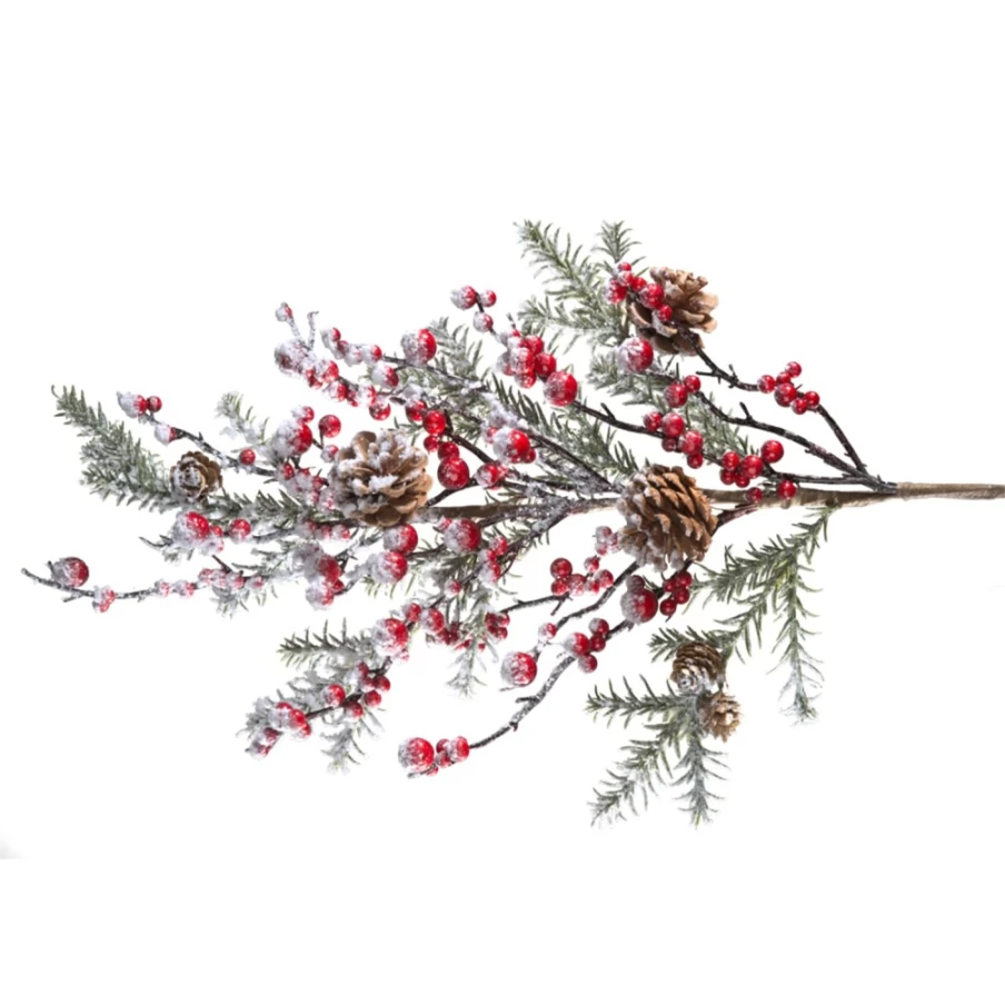 "Käthe Wohlfahrt Frosted Red Berries and Pine Cones Christmas Branch Decoration"