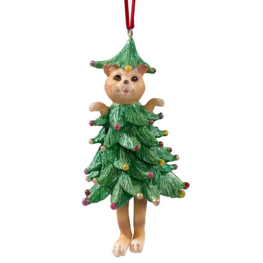 "Käthe Wohlfahrt Christmas Cat Ornament - Festive Cat in Tree Decor"