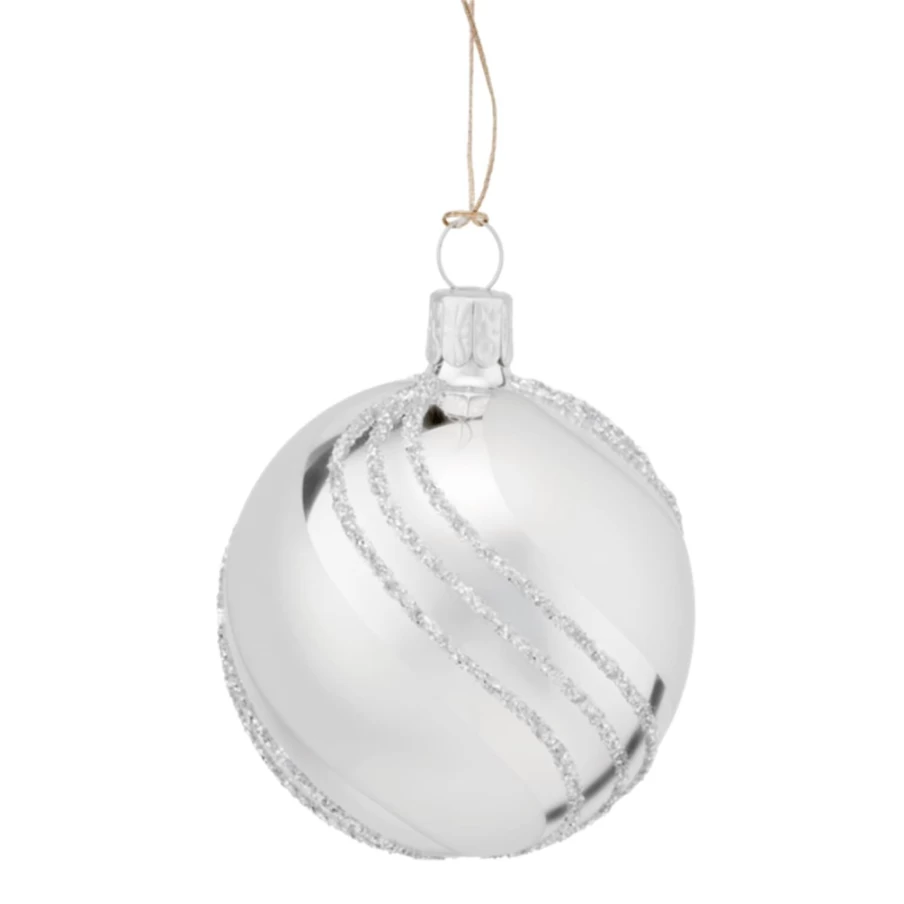 Käthe Wohlfahrt Silver Glitter Glass Bauble Ornament, 6cm Christmas Tree Decoration