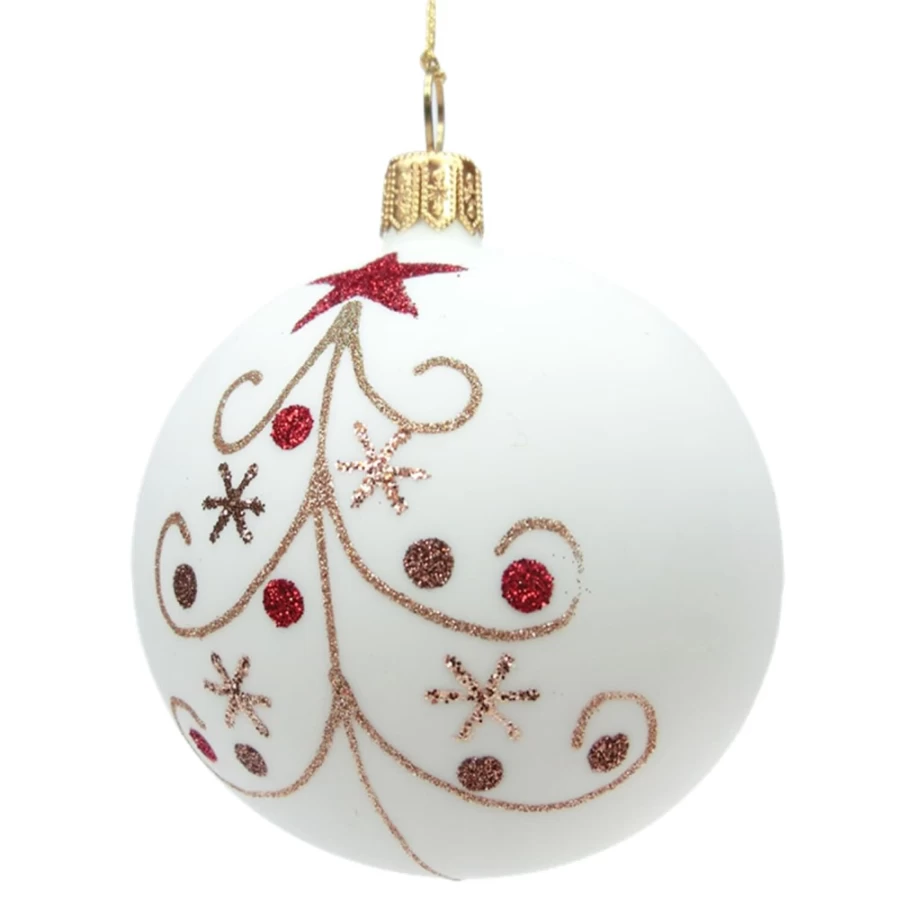Käthe Wohlfahrt 7cm Cream Matt Glass Bauble with Sparkling Tree Decoration