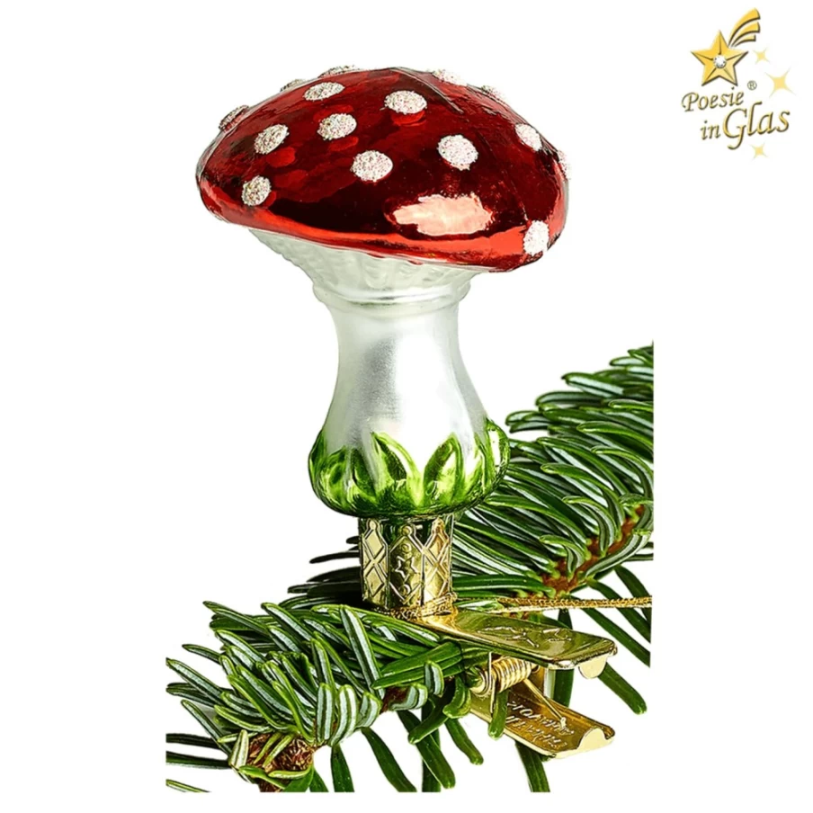 Poesie in Glas Decorative Mushroom with Clip - 5Cm Adorable Miniature Figurine for Home and Garden Decor