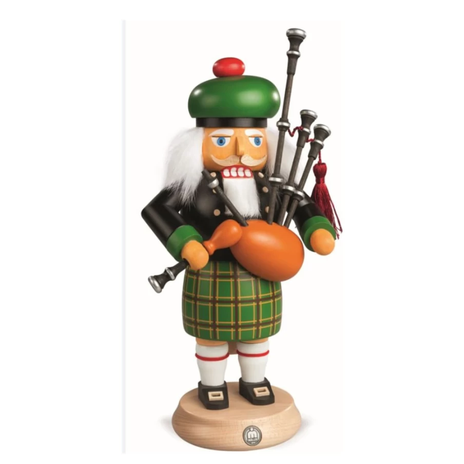 "10.6 Inch Scotsman With Bagpipe Nutcracker by Müller Kleinkunst – Handcrafted Christmas Decoration"