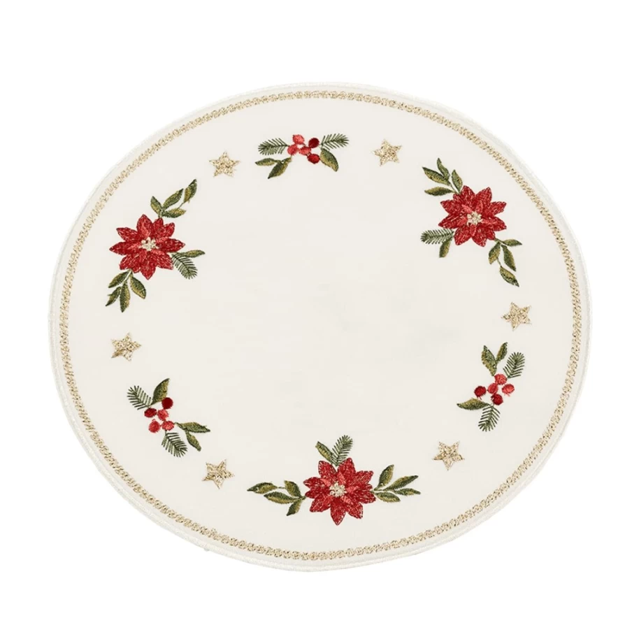 "Käthe Wohlfahrt Poinsettia Christmas Tablecloth Round 7.87 Inch Holiday Dining Decor"