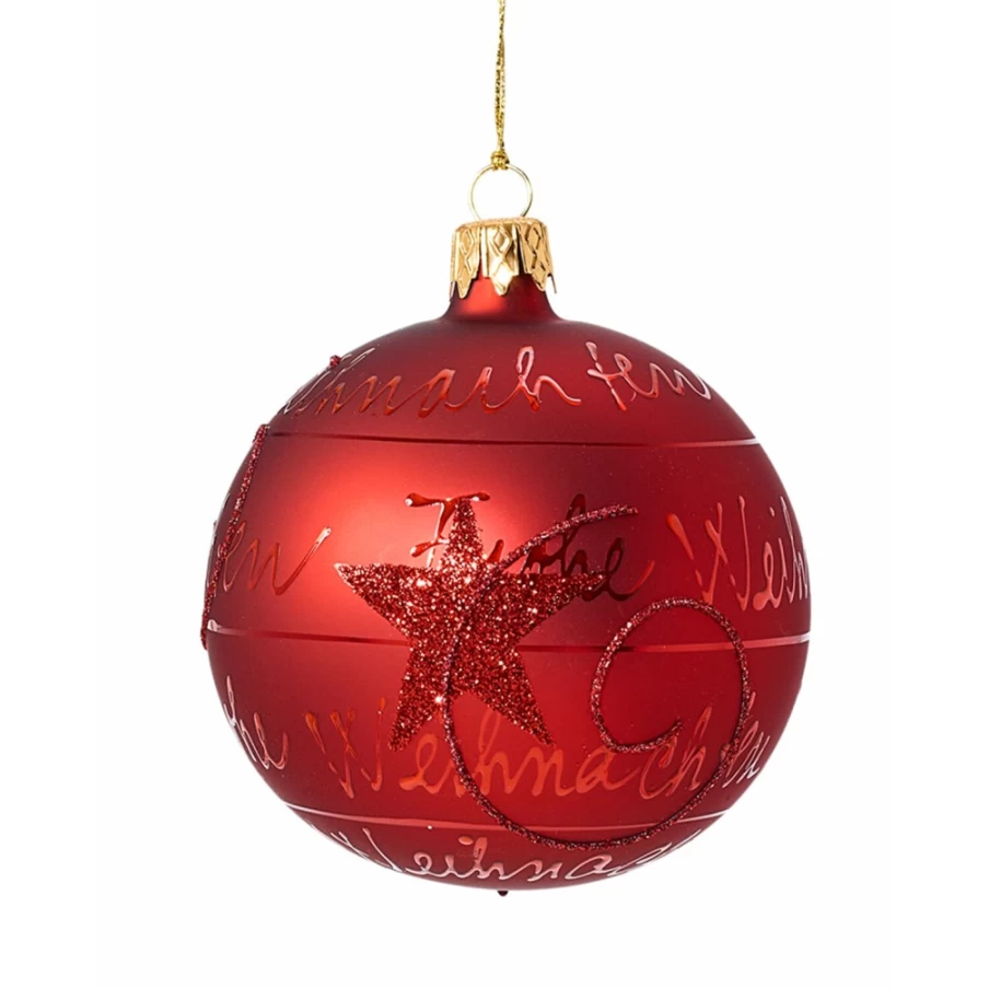 Käthe Wohlfahrt Red Christmas Glass Bauble "Frohe Weihnachten" 8cm Holiday Ornament