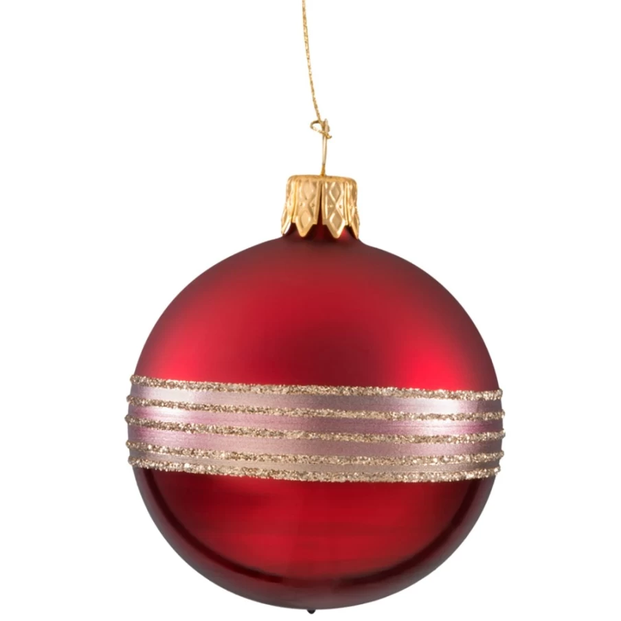 Käthe Wohlfahrt 6Cm Dark Red Glitter Striped Glass Christmas Bauble Ornament