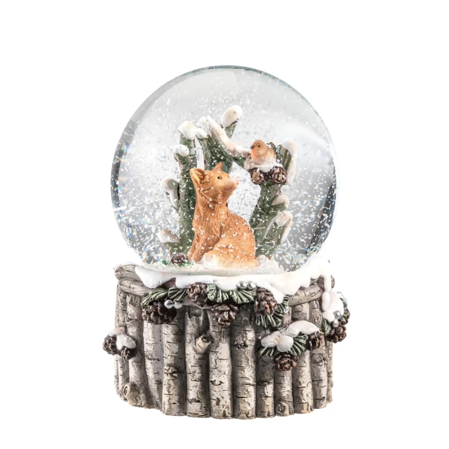 Käthe Wohlfahrt Snow Globe "Fox With Robin" - Handcrafted Christmas Decoration Collectible