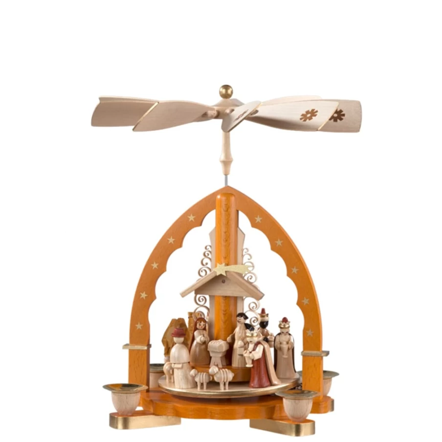 Richard Glässer Nativity Pyramid with Procession Scene - Handcrafted Christmas Decor