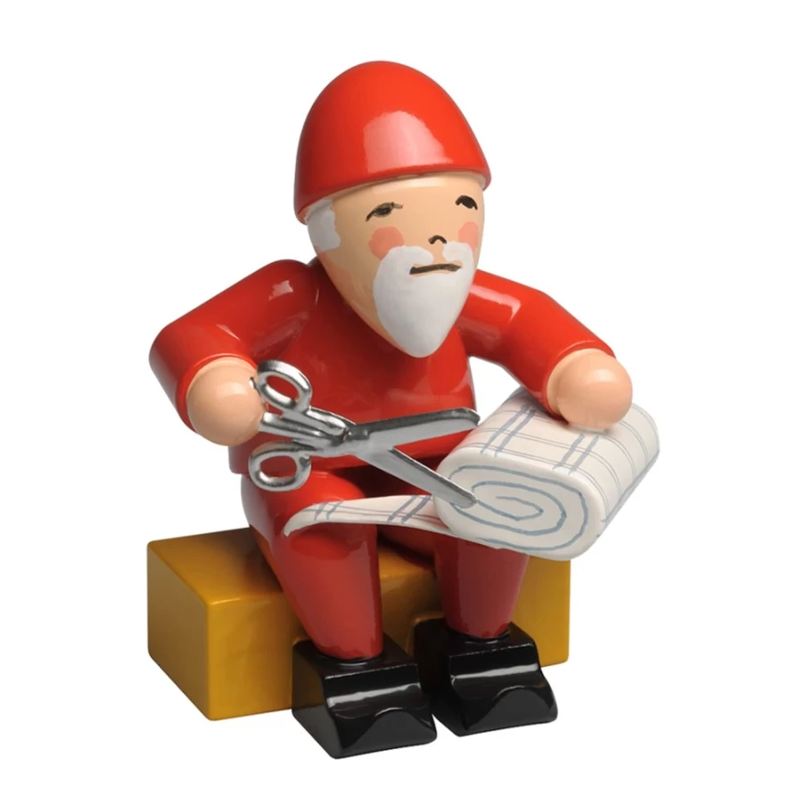 "WENDT & KÜHN Collectible Gnome Figurine Holding Fabric Roll - German Handcrafted Decorative Statue"
