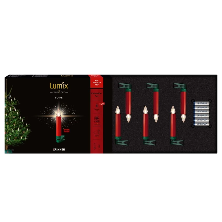 Krinner Lumix Superlight Flame 6 Mini Candles Expansion Set - Red Decorative Scented Tea Lights for Home & Events