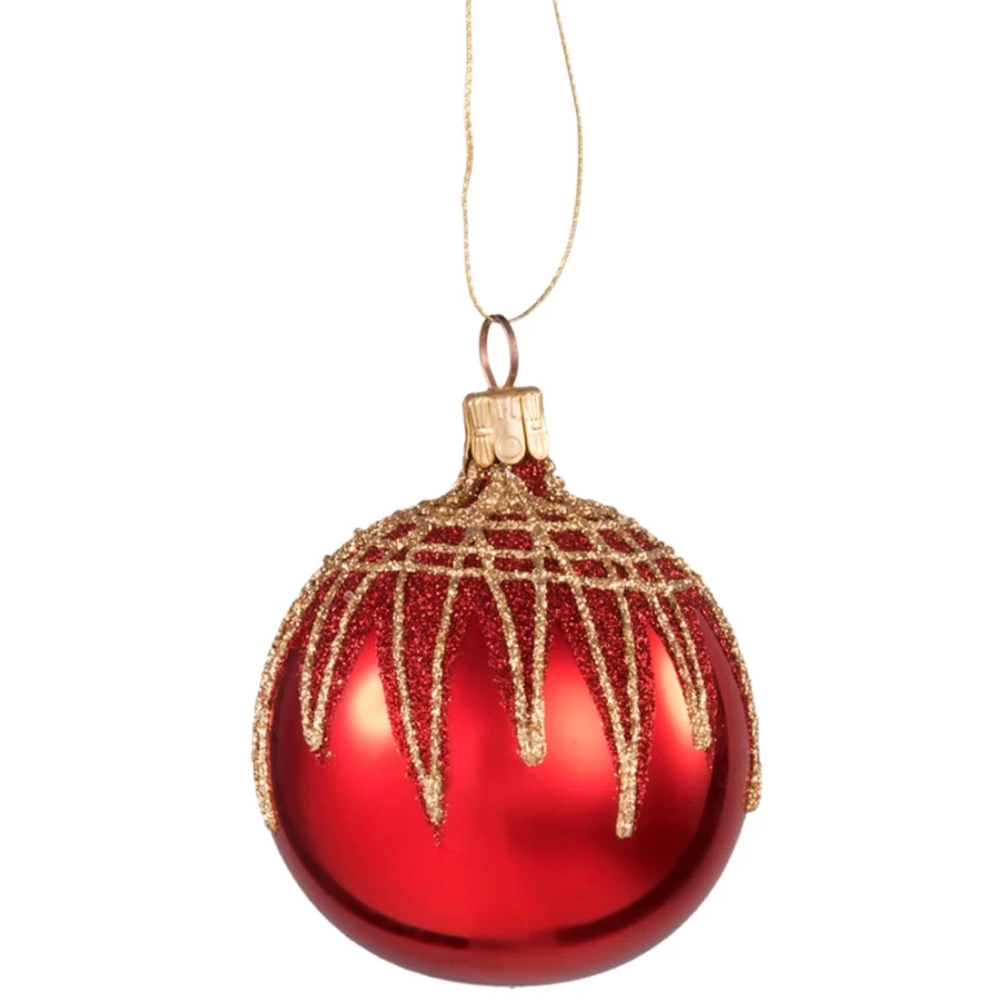 Käthe Wohlfahrt Red Glitter Glass Christmas Bauble Ornament, 6cm Decorative Tree Hanging Decoration