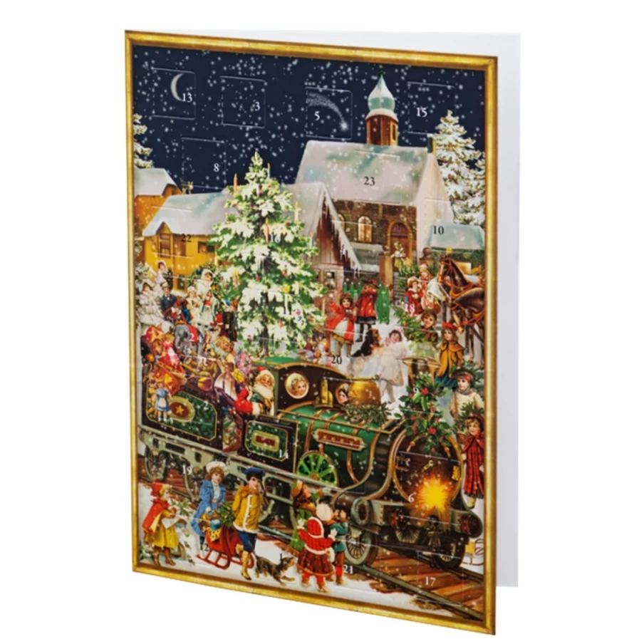 "Nostalgic Christmas Train Advent Calendar Postcard by Käthe Wohlfahrt – Holiday Collectible"