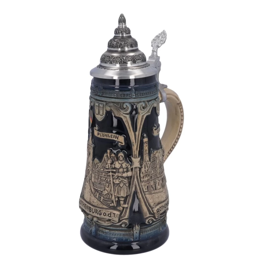 "Käthe Wohlfahrt Rothenburg Knight Beer Stein with Tin Lid - 0.5L Traditional German Tankard"