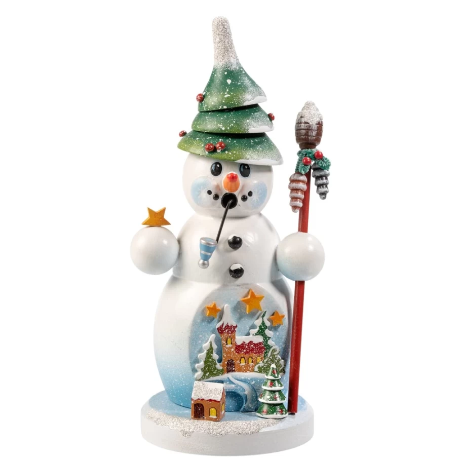 Käthes Original Holzknoddl Snowman "Oh Christmas Tree" Incense Smoker - Handmade German Christmas Decoration