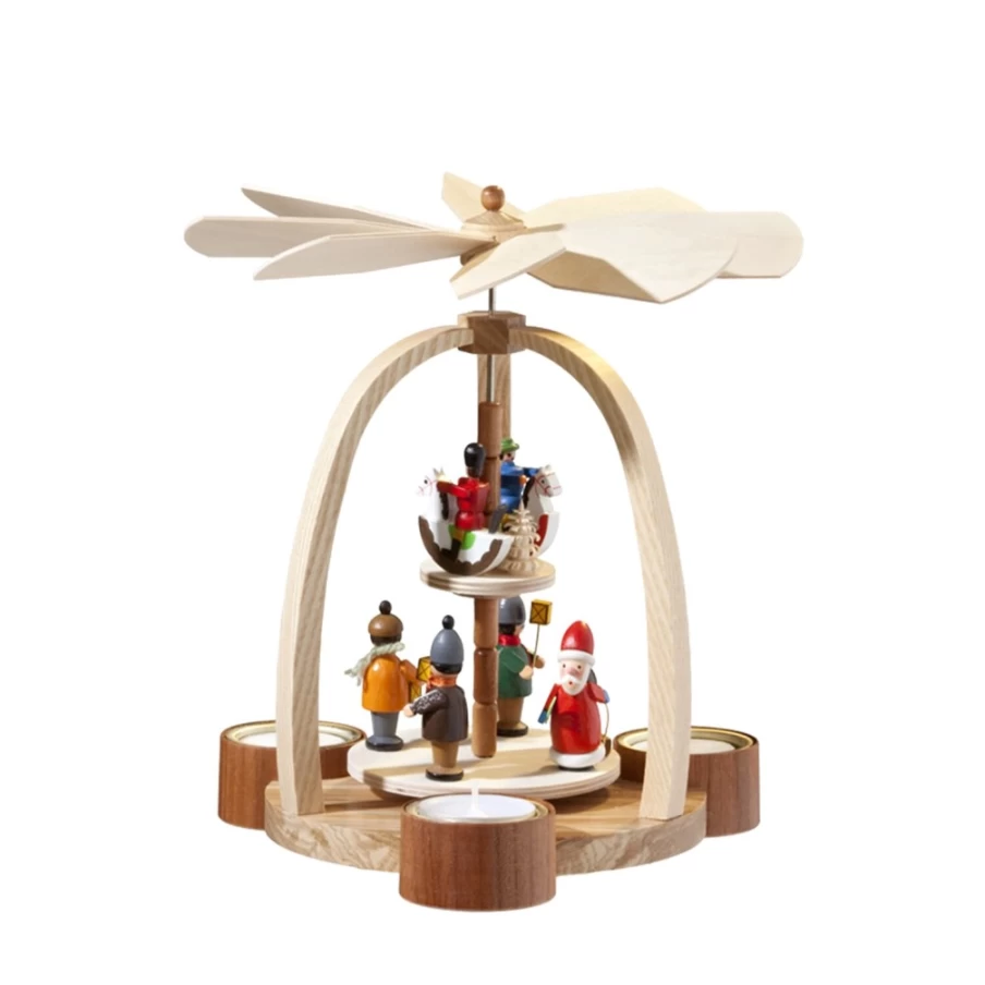 Käthe Wohlfahrt Christmas Pyramid "Santa Claus and Horsemen" Traditional German Wooden Decoration